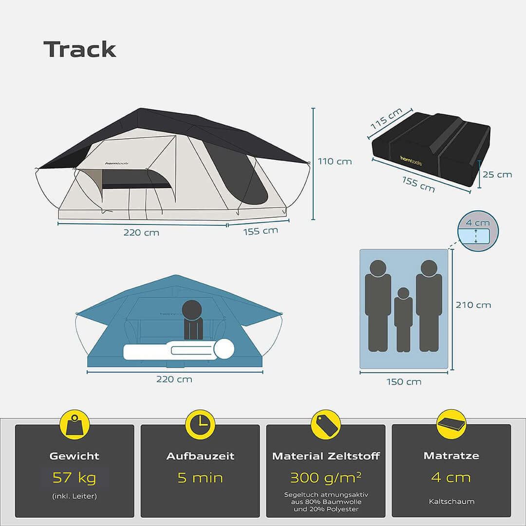 Tenda da tetto Track per 3 persone - 155 cm