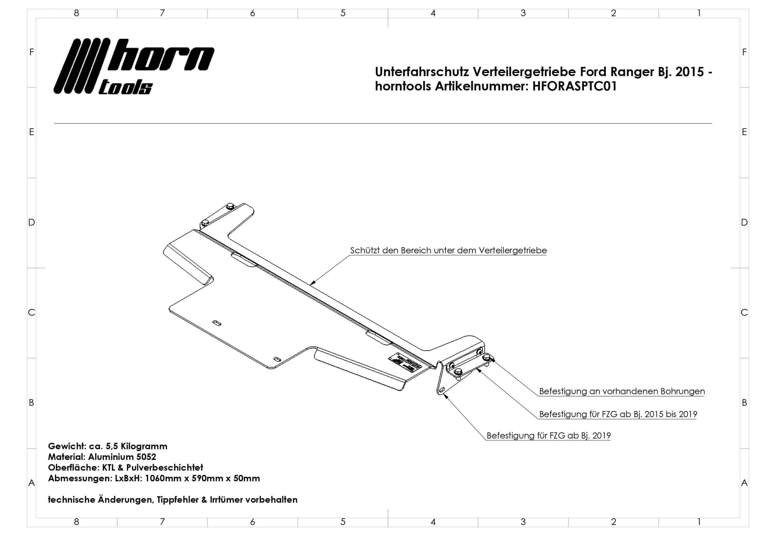 Protezione antincastro del transfer case per Ford Ranger T6 e T7 anno 2011 - 2022